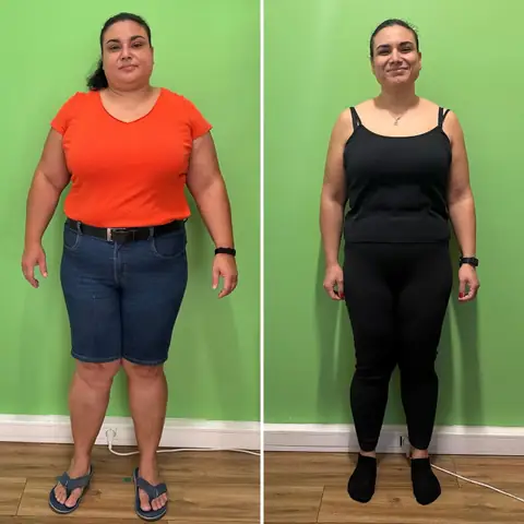 Une membre du club Le Barla Nutrition de face, photos avant puis après réunies